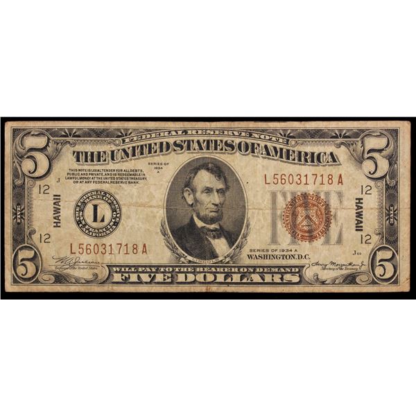 UNITED STATES: 5 dollars, 1934-A, Fine