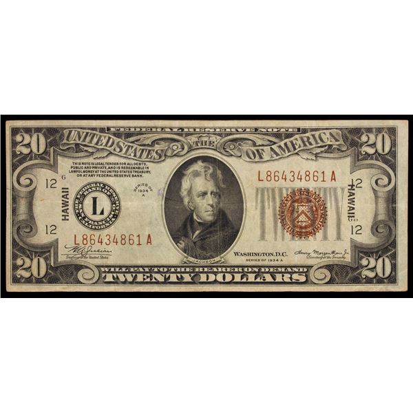 UNITED STATES: 20 dollars, 1934-A, F-VF