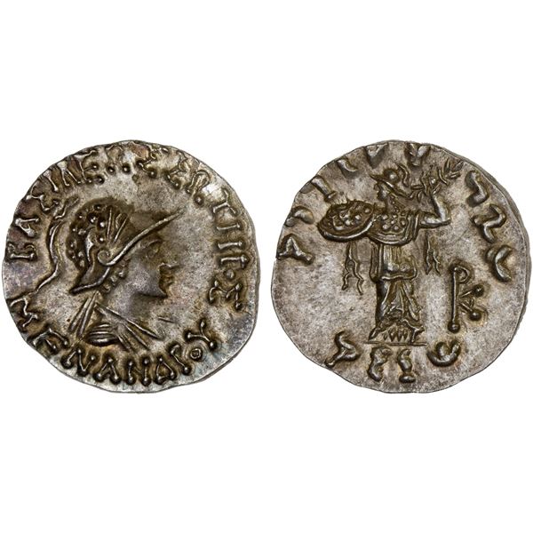 BACTRIA: Menander I Soter, ca. 155-130 BC, AR drachm (2.49g), choice AU