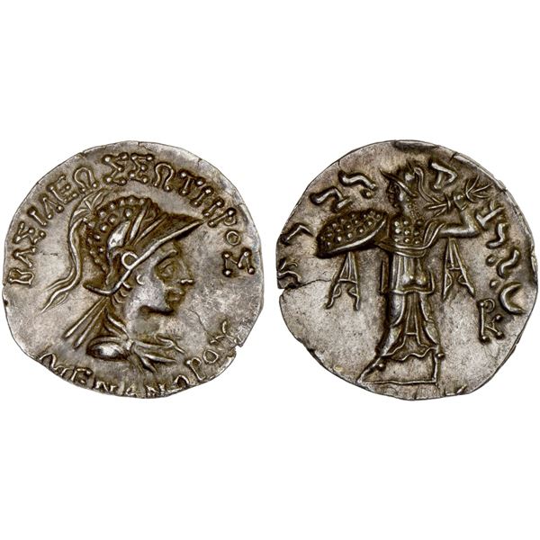 BACTRIA: Menander I Soter, ca. 155-130 BC, AR drachm (2.49g), XF-AU