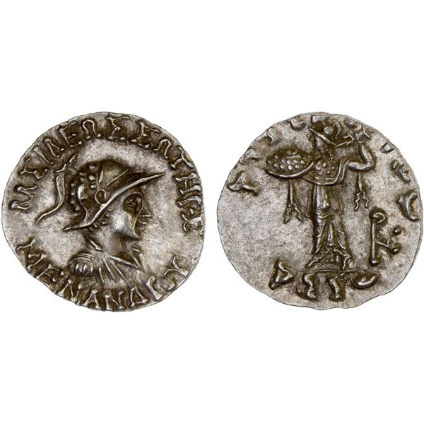 BACTRIA: Menander I Soter, ca. 155-130 BC, AR drachm (2.50g), wonderful XF-AU