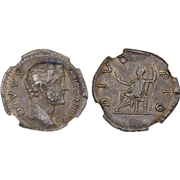 ROMAN EMPIRE: Divus Antoninus Pius, died 161 AD, AR denarius (2.84g), Rome, NGC Choice XF