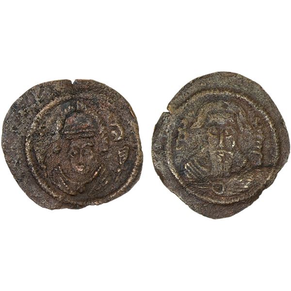 ARAB-SASANIAN: Muhallab, ca. 694-698, AE pashiz (0.71g), ST (Istakhr), F-VF