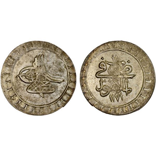 TURKEY: Mustafa III, 1757-1774, AR 10 para (3.87g), Islambul, AH1171 year 7, Unc