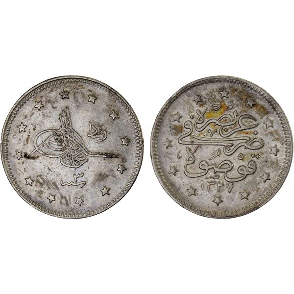 TURKEY: Mehmet V, 1909-1918, AR 2 kurush, Kosova, AH1327 year 3, XF