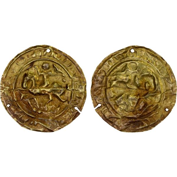 GREAT MONGOLS PERIOD: Anonymous, ca. 13th/14th century, AV thin burial token (0.49g), VF-XF