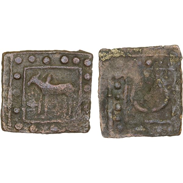 ANCIENT CEYLON: Anuradhapura Period, ca. 150 BC-100 AD, AE square unit (2.01g), attractive F-VF