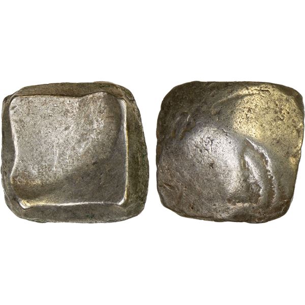 ANCIENT INDIA: GANDHARA: Punchmarked, ca. 450-300 BC, AR square 1/4 shatamana, 2.85g, XF