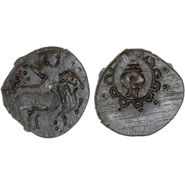 ANCIENT INDIA: PALLAVA: Anonymous, ca. 5th century, potin unit (2.51g), XF