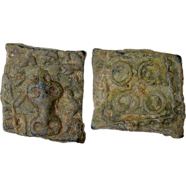 ANCIENT INDIA: SATAVAHANA: Anonymous, ca. 1st century AD, AE square unit (1.26g), VF