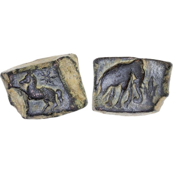 ANCIENT INDIA: TAXILA: Anonymous, 2nd century BC, AE rectangular unit (8.51g), strong VF