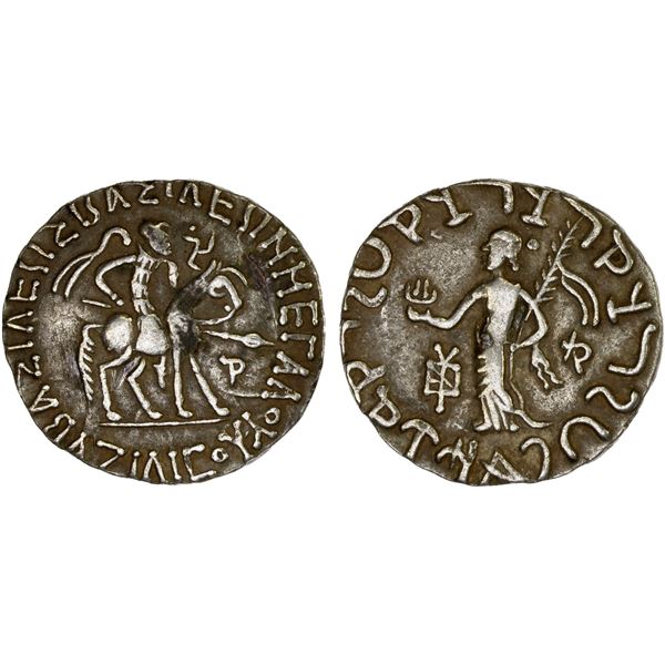 INDO-SCYTHIAN: Azilises, ca. 57-35 BC, AR tetradrachm (9.36g), VF-XF