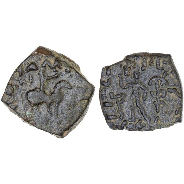 INDO-SCYTHIAN: Mujatria, 1st century AD, AE square unit (2.54g), bold VF