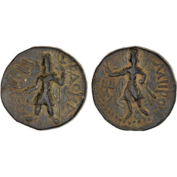 KUSHAN: Kanishka I, 127-151, AE tetradrachm (16.75g), XF