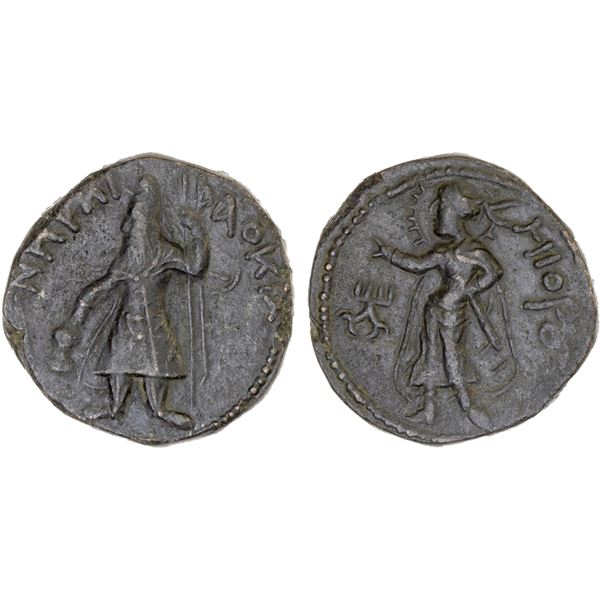 KUSHAN: Kanishka I, 127-151, AE tetradrachm (16.82g), Choice VF