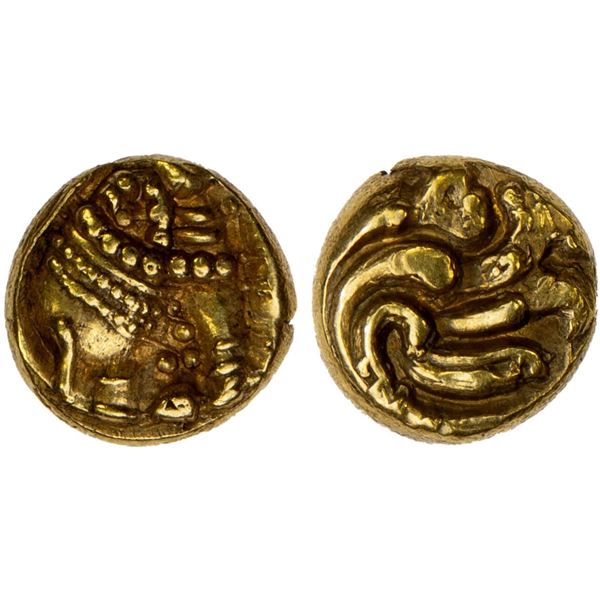 WESTERN GANGAS: Anonymous, ca. 11th-14th century, AV fanam (0.36g), XF