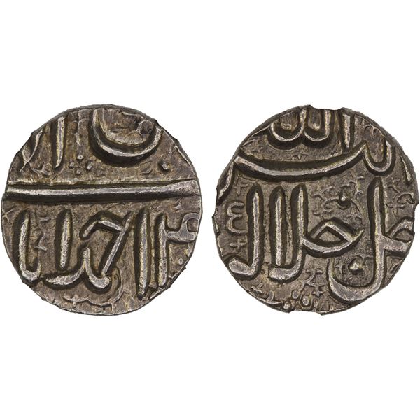 MUGHAL: Akbar I, 1556-1605, AR 1/2 rupee, Ahmadabad, IE4x, AU58