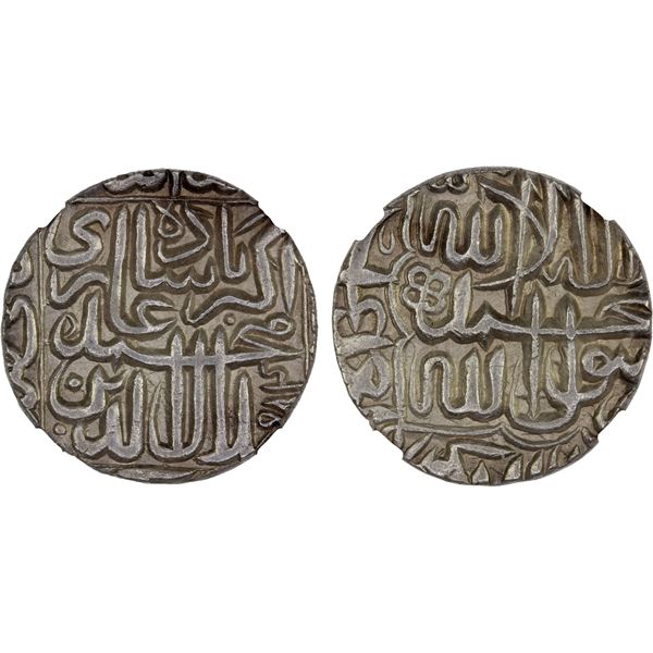 MUGHAL: Akbar I, 1556-1605, AR rupee, Agra, AH984, NGC AU58