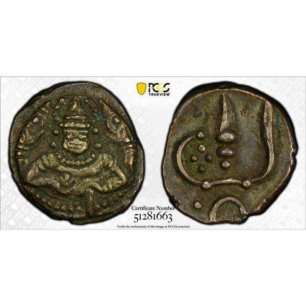 COCHIN: Ravi Varma IV, 1853–1864, AR 2 puttuns (1.08g), ND (1856-58), PCGS EF45