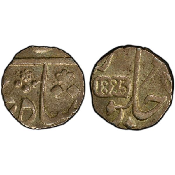 BOMBAY PRESIDENCY: AR 1/4 rupee (2.94g), Surat, 1825 year [46], PCGS MS63