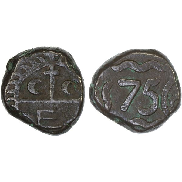 MADRAS PRESIDENCY: AE dudu (10 cash) (5.98g), 1756, choice VF