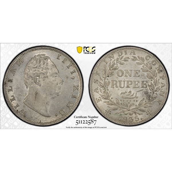 BRITISH INDIA: William IV, 1830-1837, AR rupee, 1835(c), PCGS MS62
