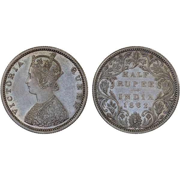 BRITISH INDIA: Victoria, Queen, 1837-1876, AR 1/2 rupee, 1862(b), XF-AU