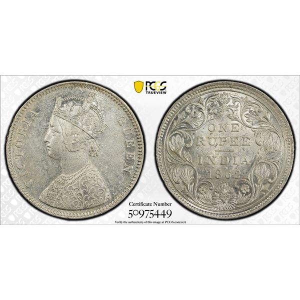 BRITISH INDIA: Victoria, Queen, 1837-1876, AR rupee, 1862(b), PCGS AU58