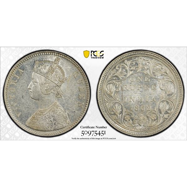 BRITISH INDIA: Victoria, Queen, 1837-1876, AR rupee, 1862(b), PCGS AU55