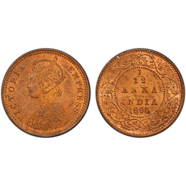 BRITISH INDIA: Victoria, Empress, 1876-1901, AE 1/12 anna, 1895(c), PCGS MS63 RB