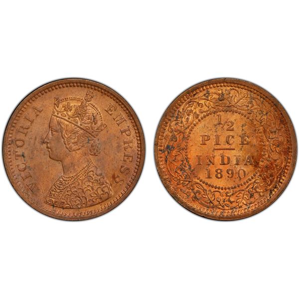 BRITISH INDIA: Victoria, Empress, 1876-1901, AE 1/2 pice, 1890(c), PCGS MS63 RB