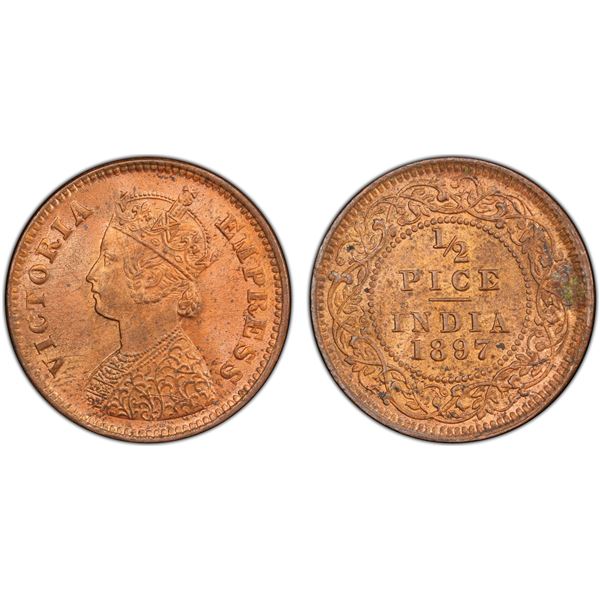 BRITISH INDIA: Victoria, Empress, 1876-1901, AE 1/2 pice, 1897(c), PCGS MS63 RB