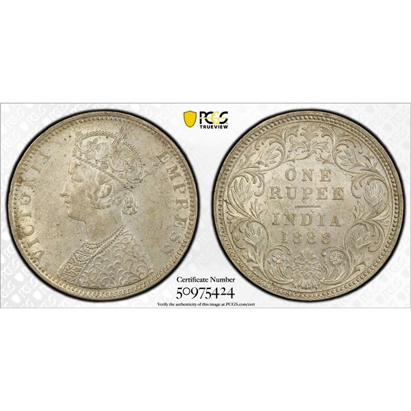 BRITISH INDIA: Victoria, Empress, 1876-1901, AR rupee, 1888-B, PCGS MS62