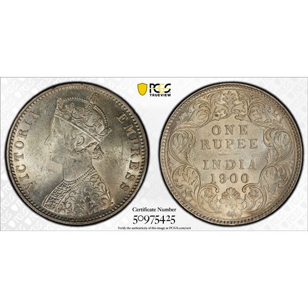 BRITISH INDIA: Victoria, Empress, 1876-1901, AR rupee, 1900-C, PCGS MS63