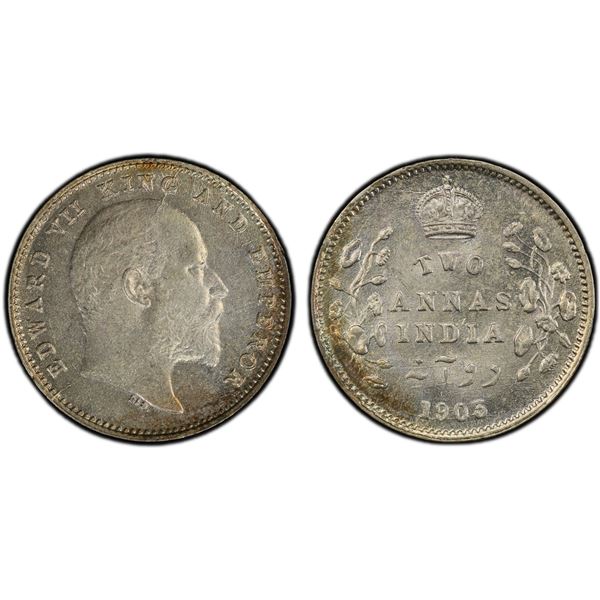BRITISH INDIA: Edward VII, 1901-1910, AR 2 annas, 1903(c), PCGS MS63
