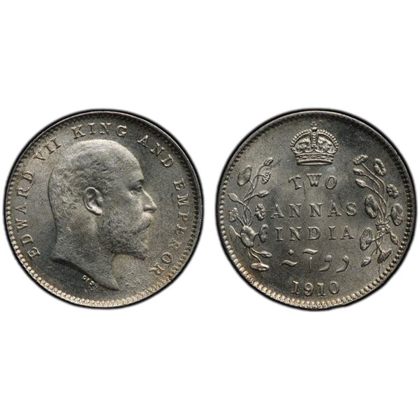 BRITISH INDIA: Edward VII, 1901-1910, AR 2 annas, 1910(c), PCGS MS64