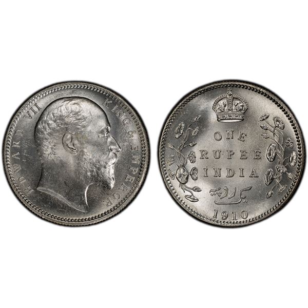 BRITISH INDIA: Edward VII, 1901-1910, AR rupee, 1910(c), PCGS MS64