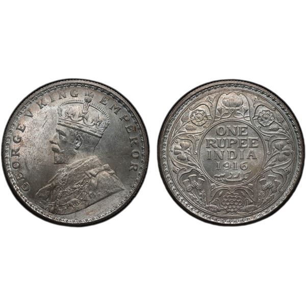 BRITISH INDIA: George V, 1910-1936, AR rupee, 1916(b), PCGS MS64 +