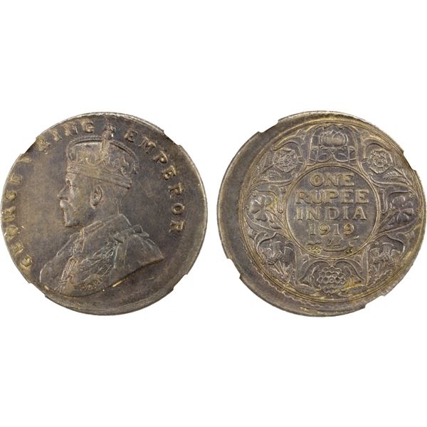 BRITISH INDIA: George V, 1910-1936, AR rupee, 1919(b), NGC AU53