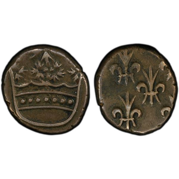 FRENCH INDIA: AR double fanon (2.96g), Pondichéry, ND, PCGS EF45