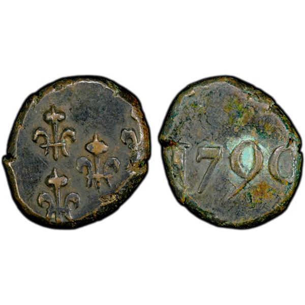 FRENCH INDIA: AE biche, Mahé, 1770, PCGS AU50
