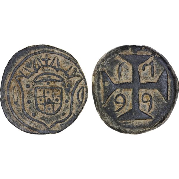 PORTUGUESE INDIA: DIU: João, regent, 1799-1816, tutenag (tin) 20 bazarucos (17.14g), 1799, XF