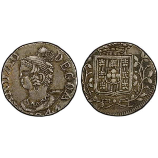 PORTUGUESE INDIA: GOA: Maria II, 1834-1853, AR pardau (5.38g), 1841, PCGS AU55