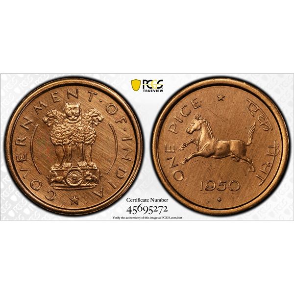 INDIA: Republic, AE pice, 1950(b), PCGS Proof 64 RD