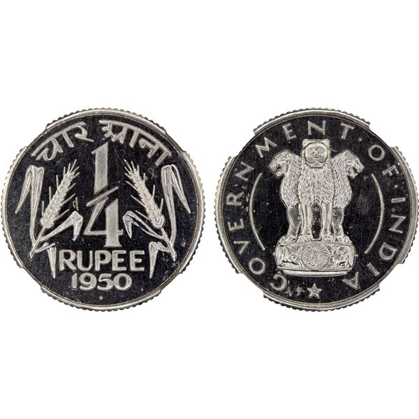 INDIA: Republic, 1/4 rupee, 1950(b), NGC Proof 64 CAMEO