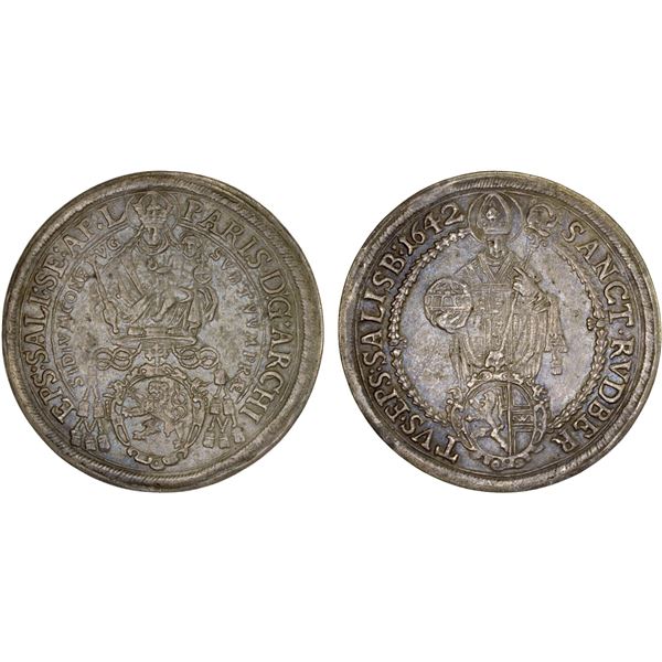 AUSTRIA: SALZBURG: Paris von Lodron, 1619-1653, AR thaler, 1642, VF-XF
