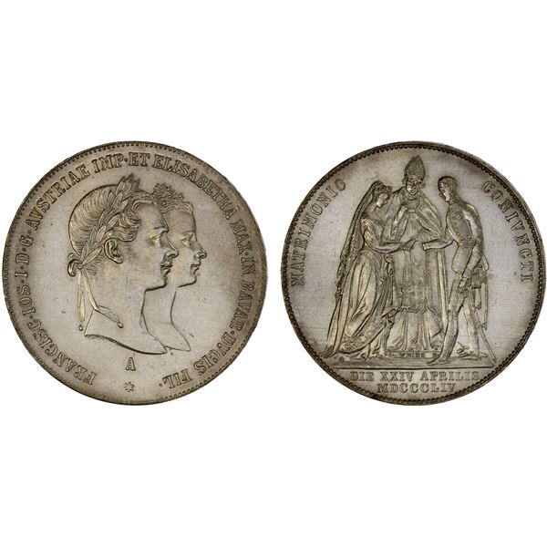 AUSTRIA: Franz Joseph I, 1848-1916, AR gulden, 1854-A, Unc