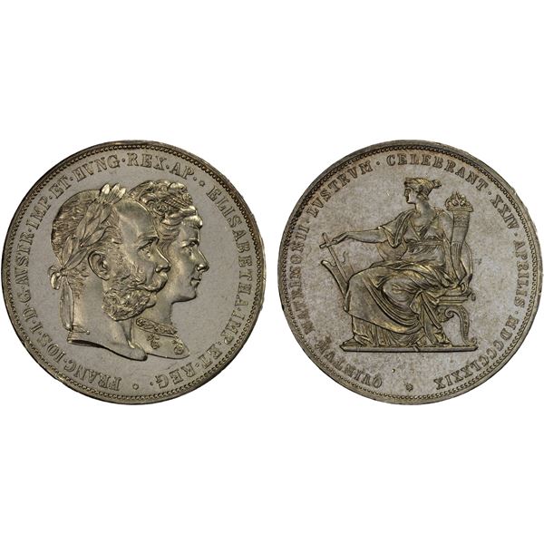 AUSTRIA: Franz Joseph I, 1848-1916, AR 2 florin, 1879, Choice XF