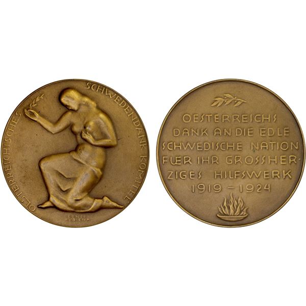 AUSTRIA: Republic, AE medal (56.77g), 1924, Unc