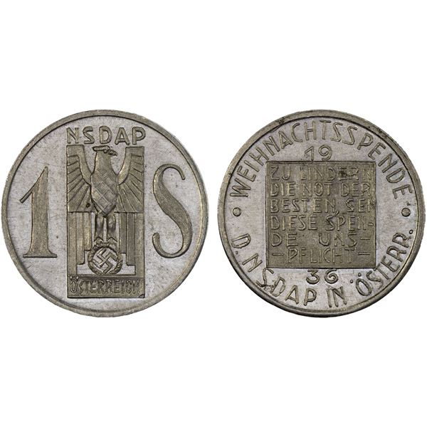 AUSTRIA: Republic, 1 schilling token (1.67g), 1936, XF